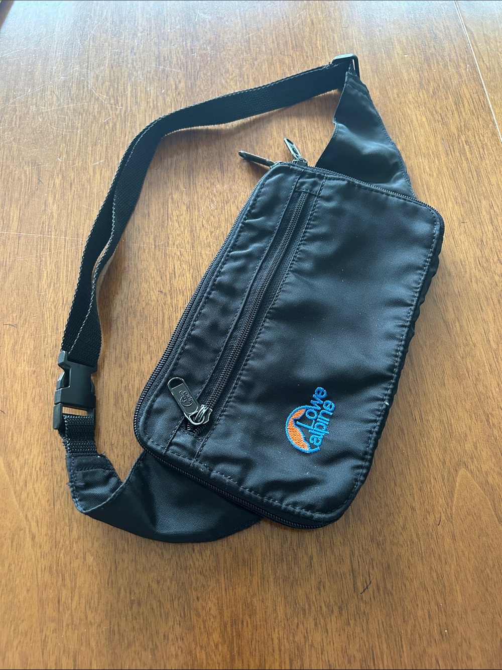 Vintage Black Alpine Logo Belt Bag with Blue & Orange Accent